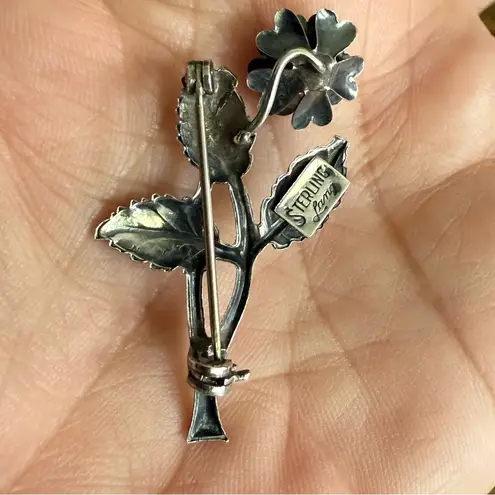 Vintage Mid Century Lang Sterling Single Rose Brooch Pin Antique Jewelry Silver