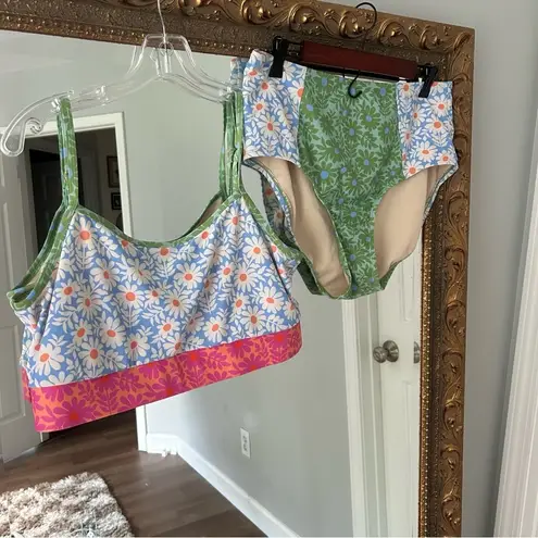 Lime Ricki  SWIMWEAR Bralette and high waisted bottoms In Daisy Patch thumbnail 3
