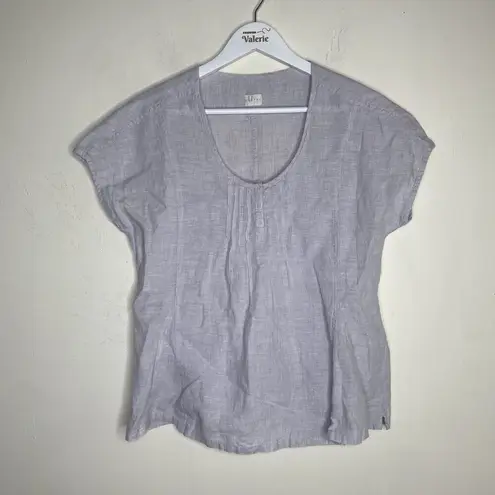 Poetry Linen Light Grey Short Sleeve Blouse Top Size US 6