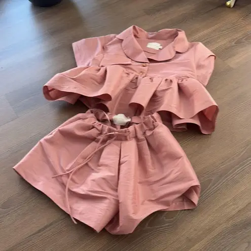 NWOT Kika Vargas Pink Taffeta Angela Short Sleeve Shirt and ela shorts set