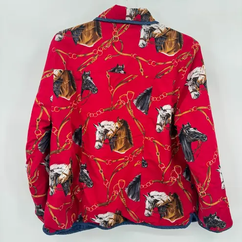 Anne Carson Vintage Red Horse Print Reversible Jacket Quilted Denim Equestrian