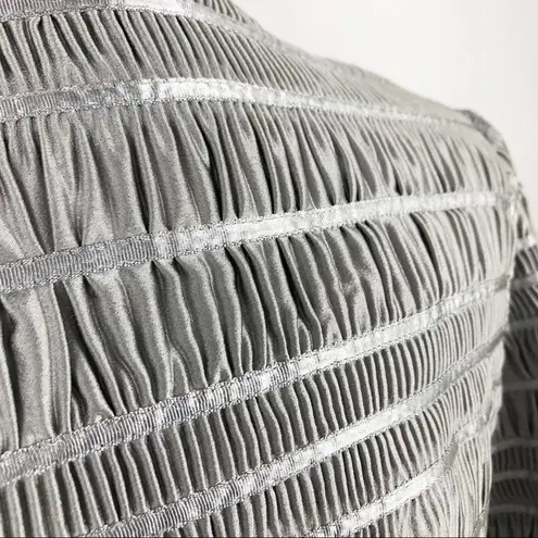 Carmen Marc Valvo Silver Zip Front Shirred Party Cocktail Wedding Jacket Sz 12