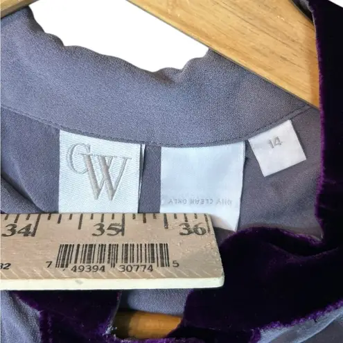 Vintage Women’s Smoky Purple Plum Silk With Velvet Trim Blouse And Skirt Set 14