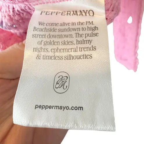 Peppermayo Raquel Off Shoulder Pink Knit Top Ruffle Trim Asymmetric Hem Medium