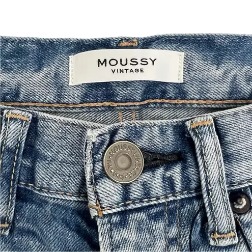 Moussy Vintage Tapered Distressed Jeans Light Blue Denim Ankle Raw hem Size 25