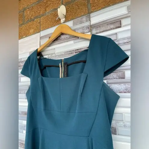 ROLAND MOURET JEDDLER TEAL CREPE CAP SLEEVE DRESS SIZE 14 Green