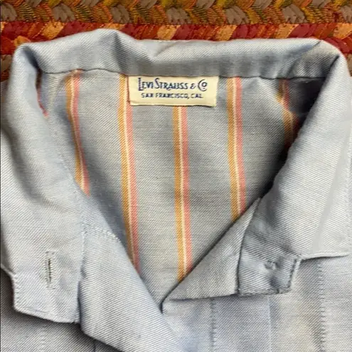 60s VTG LEVI STRAUSS STRIPE BUTTON UP LONG SLEEVE MID CENTURY Blue