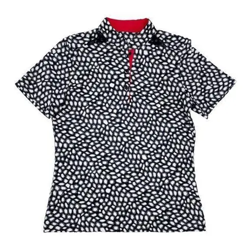 TAIL Short Sleeve Golf Tee Half Button Mock Neck Black White Red Spotted Size XS