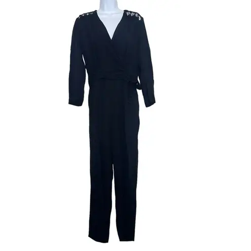 Sandro Noya wrap-effect macramé lace-paneled crepe jumpsuit EUR 40