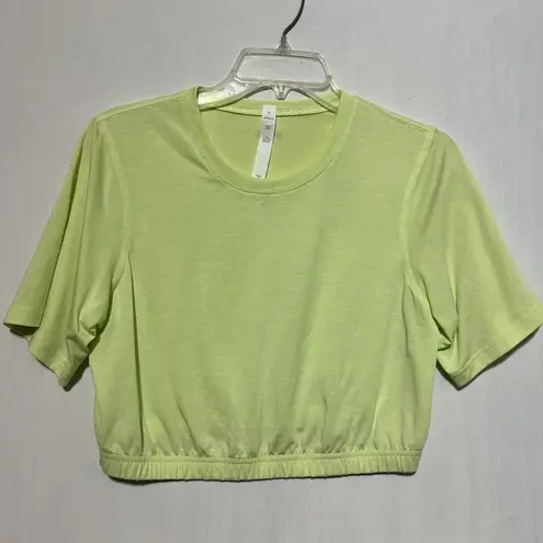 Stori. Cropped Top Women's 6 Green Stretch Round Neck Short Sleeve Pullover Green