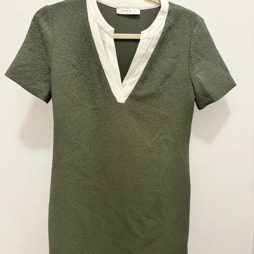 Sandro Paris Olive Green Shift Dress Minimalist Quiet Luxury Office Size Small
