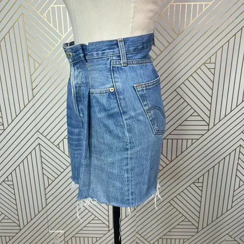 RE/DONE Attico Sculptural Folds Denim Skirt in Indigo Blue Size US 26