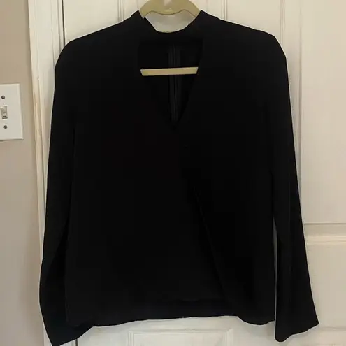 WAYF Cut Out Neckline Cross Front Long Sleeve Blouse