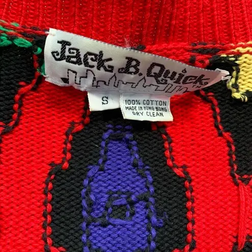 Vintage Jack B. Quick Red Black Tribal Graphic Knit Oversized Cardigan Sweater