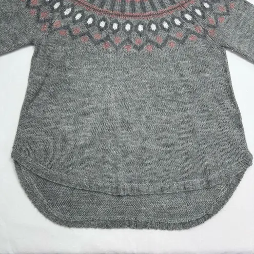 Cotton Country Sweater Gray & Rose Fair Isle Apres Crewneck Cabincore Cozy Comfy