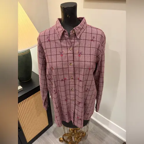 Classic Elements Plum Purple Gingham Embroidered Cottage Educator Top Size Large