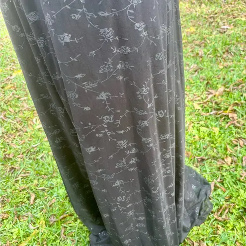 Vintage 90s Black Empire Waist Maxi Dress Velvet w Sheer Glitter Floral Skirt 26