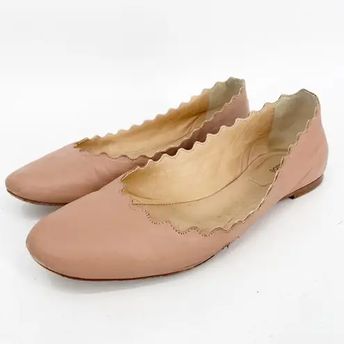 Chloé CHLOE Lauren Pale Pink Scalloped Flats FLAWED