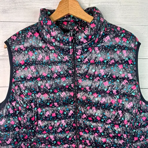 Woman Within size 1X Floral Print Quilted Puffer Vest Zip Up