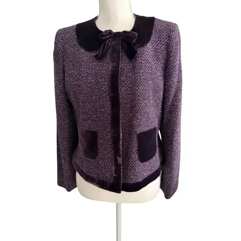 ALBERT NIPON Purple Bow Collar Silk Blend Blazer Jacket Size 10P