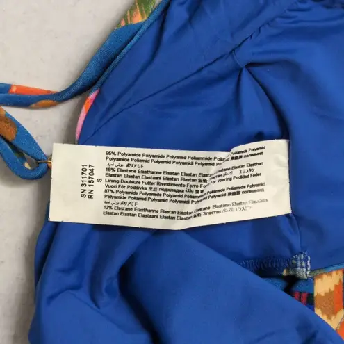 Farm Rio NWT Blue Vibrant Tropical V-Neck Bead One-Piece Swimsuit Macaw Party S