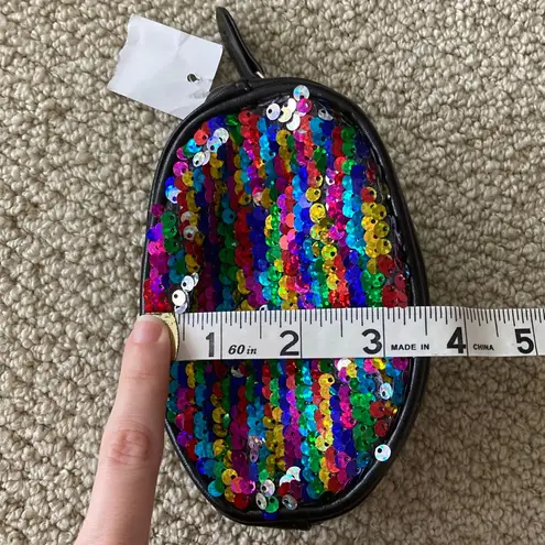NEW Colorful Sequin Vegan Leather Zippered Pouch Small Bag NWT Black