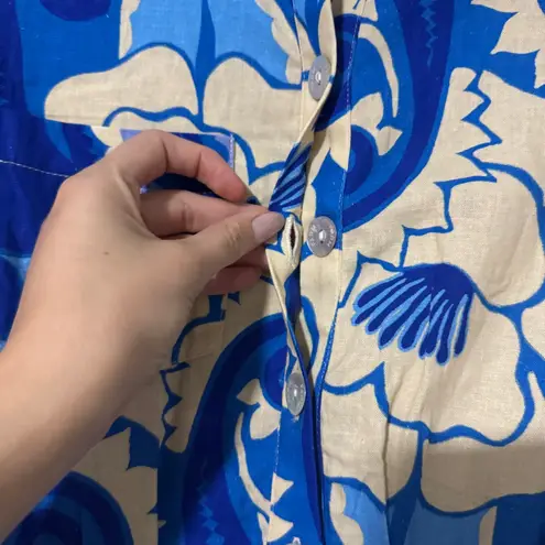 Farm Rio Tropical Groove Linen Belted Romper Blue Size XS