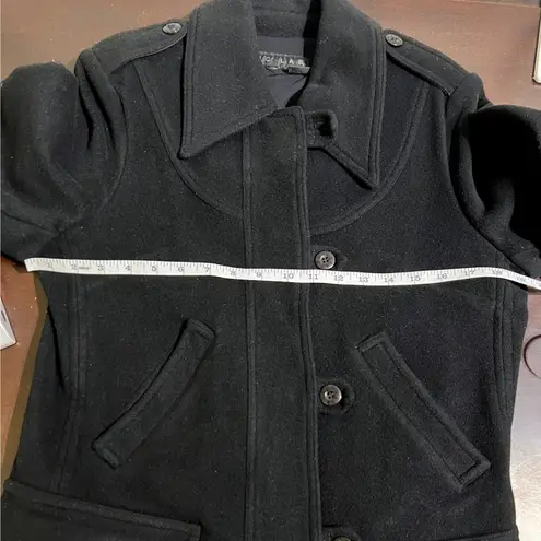 DDCLAB Black Wool Blend Coat Leather Accents Made in Italy Size Small (est)