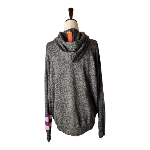 Sundry Sweatshirt Women Small Leopard Print Pink Stripe Hoodie Athleisure NWT