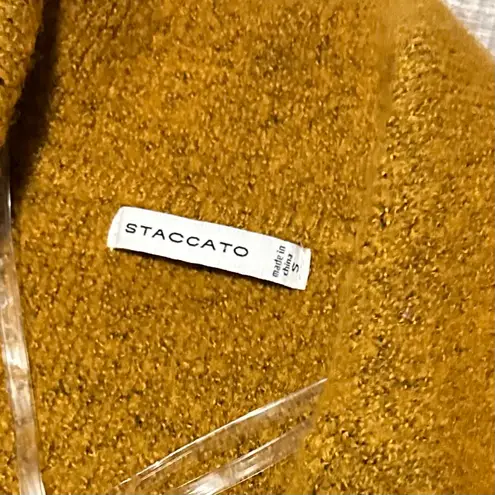 Staccato Open Front Coatigan Long Knit Sweater Womens S Mustard Yellow Pockets