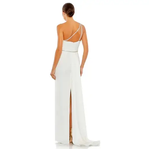 Mac Duggal 49564 White One Shoulder Rhinestone Trim Evening Dress Size 8 NWT