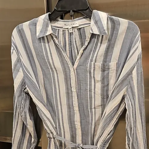 Michael Stars 💕💕 Vita Midi Long Sleeve Shirt Dress ~ Blue White Pink Striped XS
