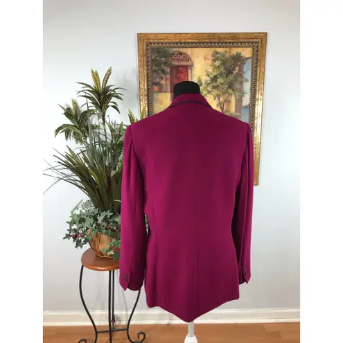 Kasper ASL Women Jacket 12 Purple Contrasting Trim Lapel Notch Collar Pockets