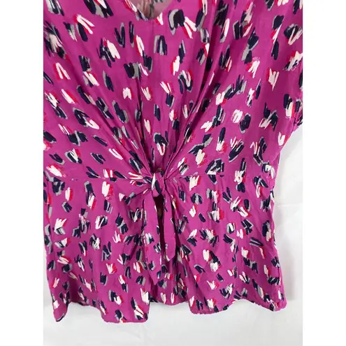 Nic+Zoe Cool Cat Printed V Neck Short Sleeve Blouse Size Large