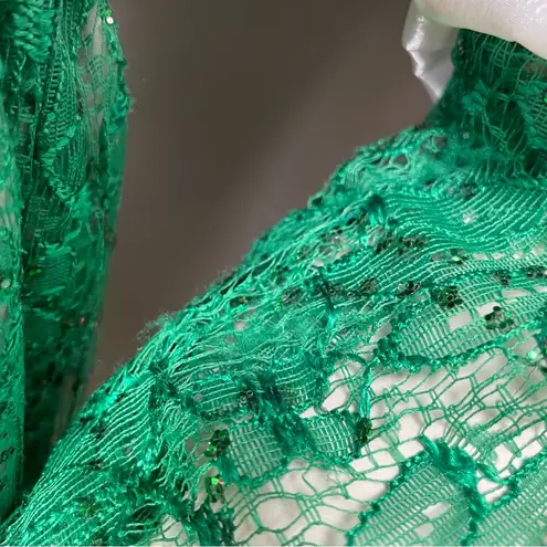 Handmade Dress Green Lace Puffed Sleeves Rosette Waist Halloween Costume Unique