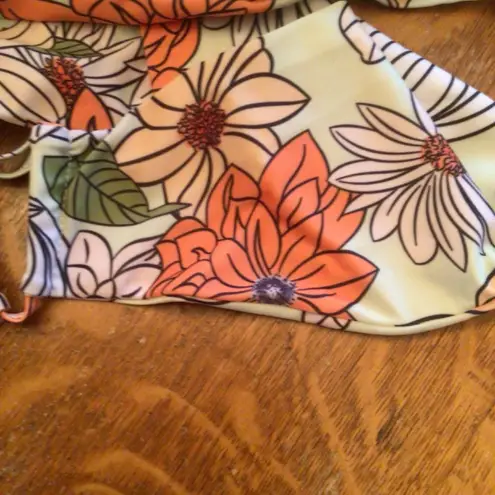 Womens Halter Wrap High Waist Floral Bikini sz medium Orange