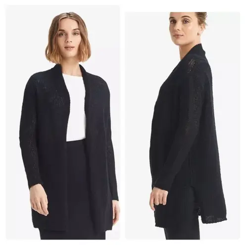 MM La Fleur Mary Black Mercerized Cotton Open Front Cardigan Sweater XL