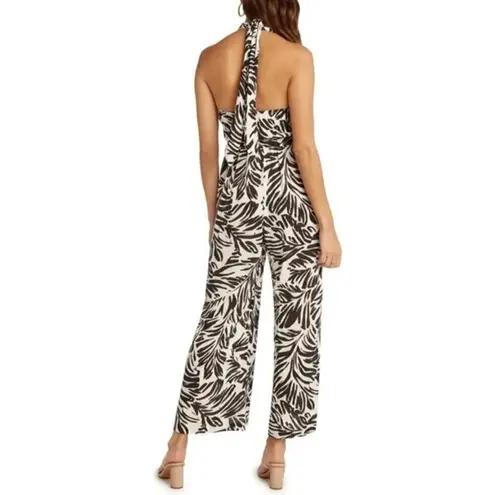Willow Monaco Tropical Leaf Print Black and White Halter Jumpsuit Size S NWOT