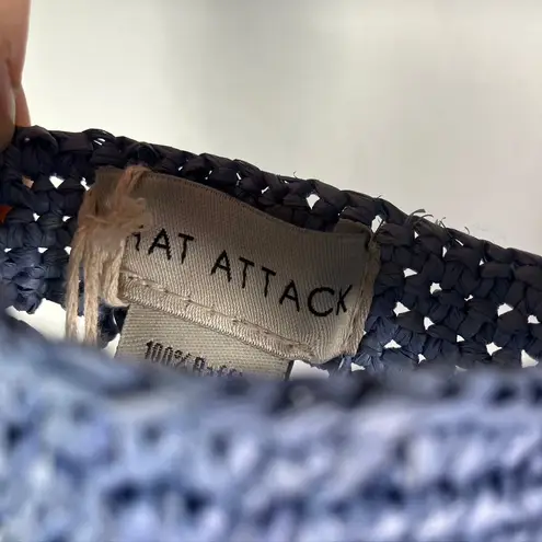 Hat Attack Denim Blue Raffia Fisherman Net Tote Bag Handmade Beach Casual New Blue