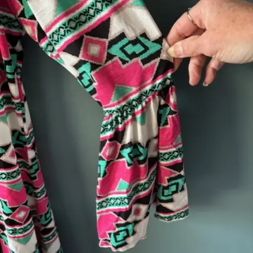 2B Together Made in LA Womens A line Bell Sleeve Pink Green White Design 3/4 S