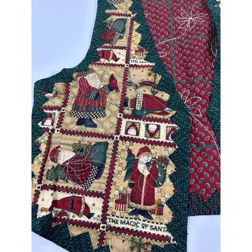 Handmade Reversible Women's Ugly Christmas Vest Folk Santa/Poinsettias Cotton XL Red