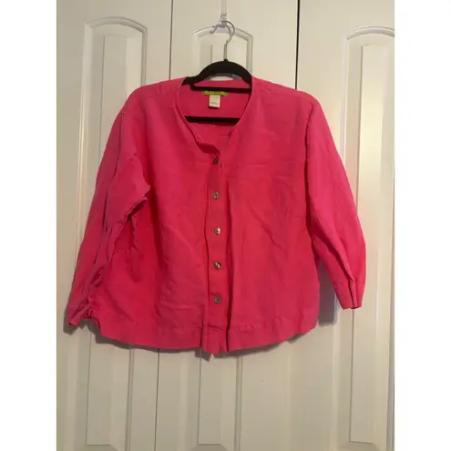 Sigrid Olsen Pink Linen Blend Button Front V-Neck Shirt Top Womens XL - Image 3