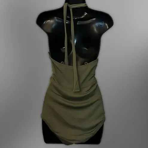 Becca Swimsuit One-Piece Design Halter Neckline Durable Fabric Blend Green M NWT
