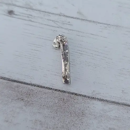 Vintage Pin 7/8" Candy Cane Silver Tone with Clear Gems