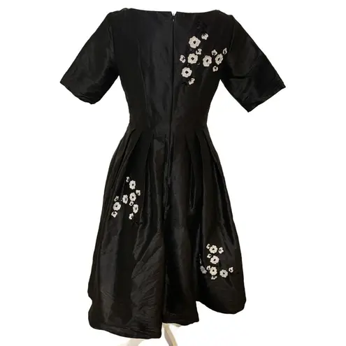 Eshakti eSkahti | Quincy Dupioni Black Floral Lined Midi Length Dress Size Small