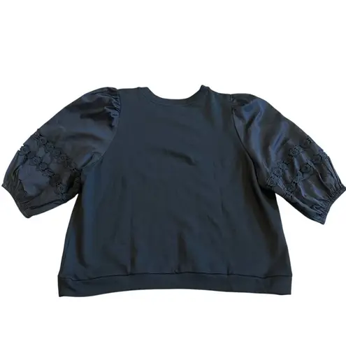 Emily Lovelock Wo's Molly Black Blouse Shirt Top Eyelet Sleeves Size XL Women's