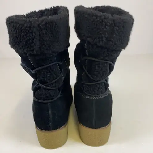 LANDS END Gray Suede Sherpa Lined Boots Size 10D C1 Black