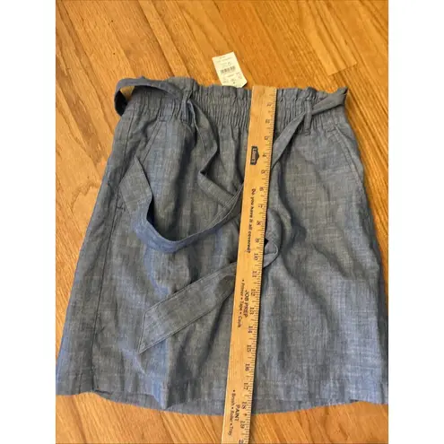 NWT J. Crew XS Factory Chambray Paper Bag Skirt Women's Denim Belted Lined Blue Size 2