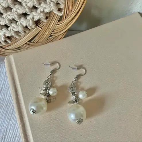 Pearl Dangle Bauble Silver Earrings Vintage “Tanaquil” Statement Classic Femme Jewelry White