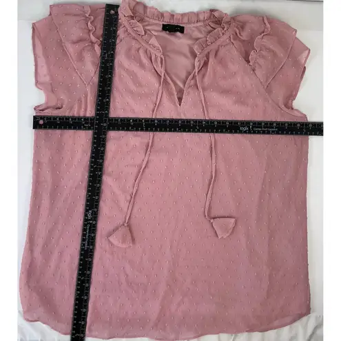 Tamara H Pink Swiss Dot Ruffle Neck Tie Neck Short Sleeve Blouse Top XL Size undefined